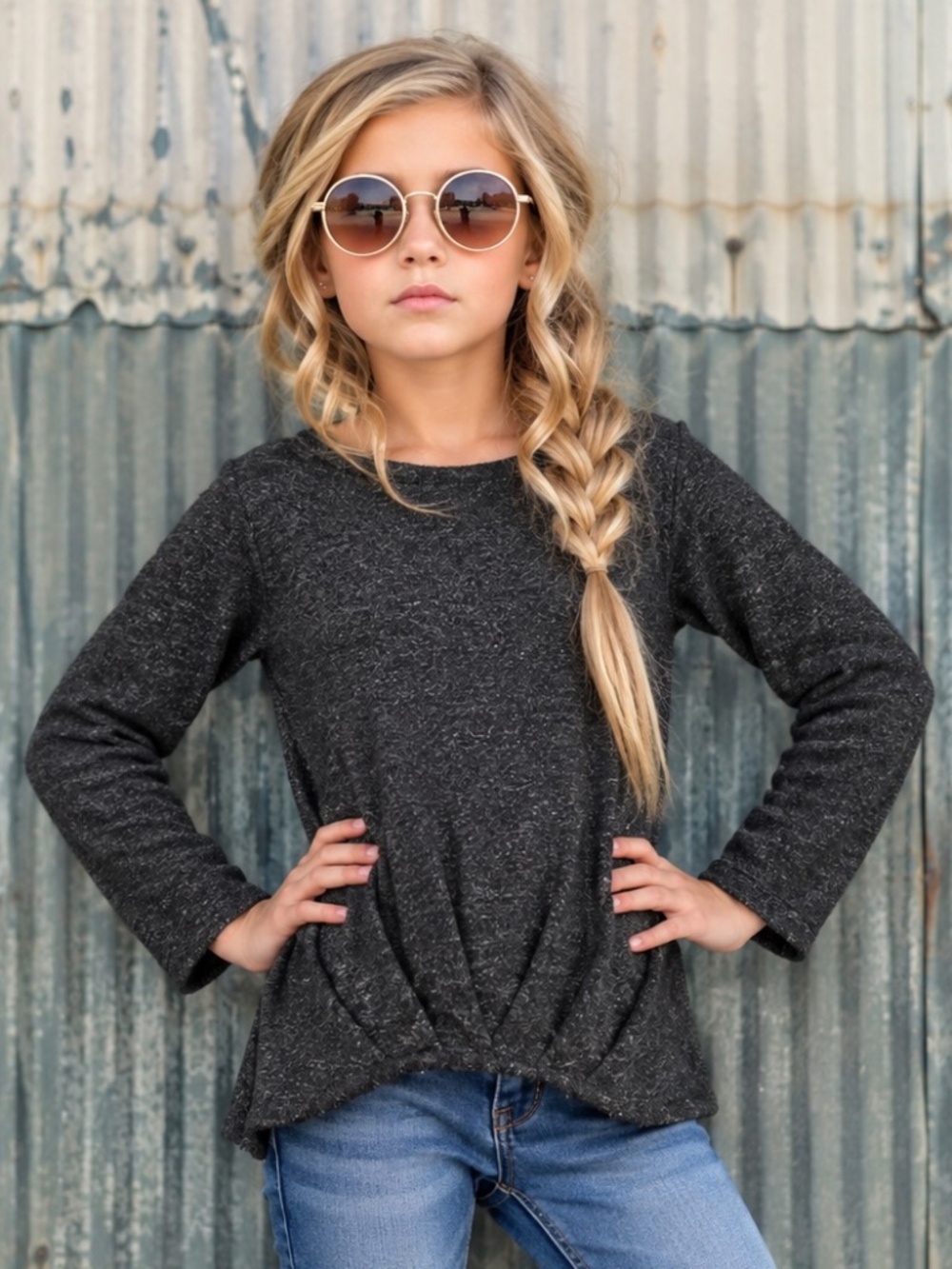 Zara girls knit dark gray sweater